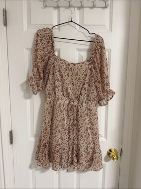 Trixxi Cream Mini Dress with Rust Floral Print